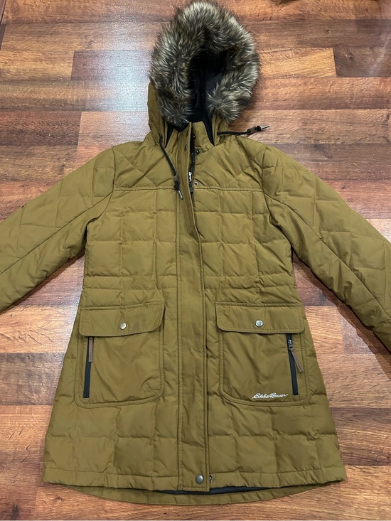 Eddie Bauer Jackets & Blazers - Eddie Bauer Hooded Down Parka with Faux Fur Women’s Small Gold Brown Coat EB550